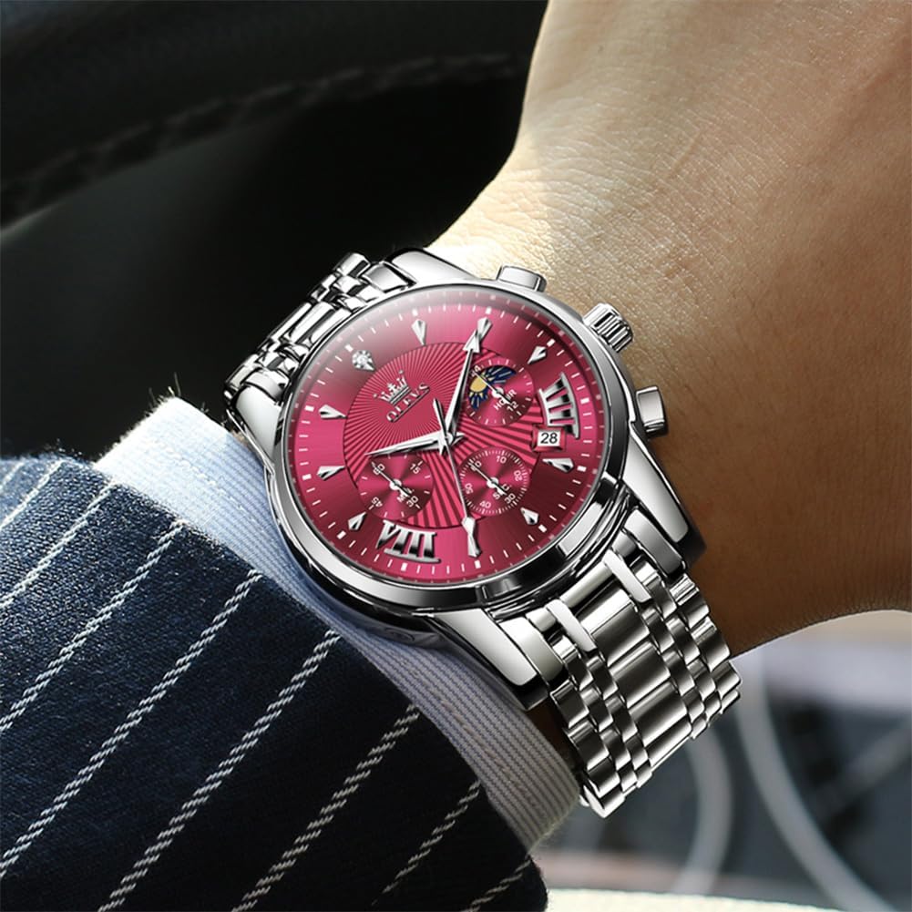 OLEVS Watches for Men,Luxury Big Face Mens Watch Stainless Steel Quartz Analog Dress Watches for Men Luminous Multifunction Chronograph Man Watch Relojes De Hombre - Image 2