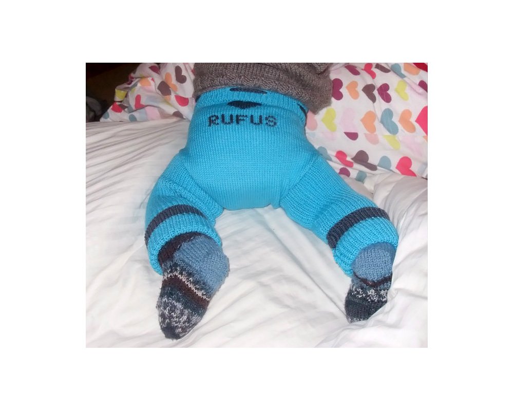 Personalisiert 100% Merino Wolle Baby Wollwindelhose Überhosen Longies Soaker gestrickt Maßgeschneidert S Aqua blue-Dark grey