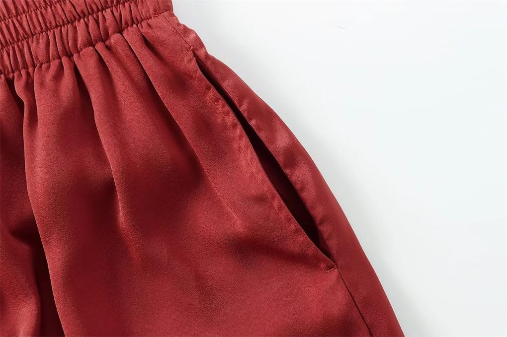 Women's Solid Color Pleated Elastic High Waist Wide Leg Pants