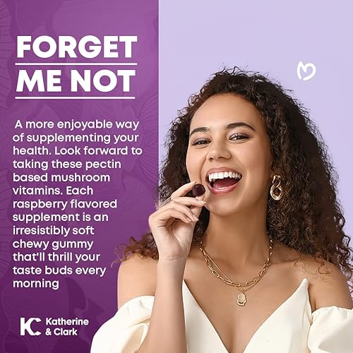 Miniatura 5 de Brain Gold - Gomitas de súper hongos que ayudan a apoyar el sistema inmunológico, suplemento de hongos melena de león, sabor natural a frambuesa,