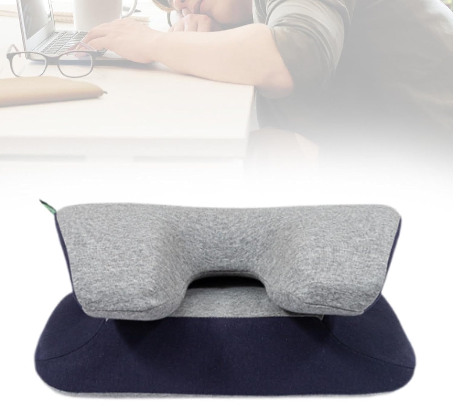 Desk Napping Pillow Removable Cover Lumbar Pillow 2 in 1 Breathable for School, Dark Blue Gray