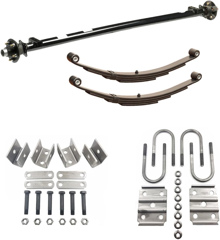 Rockwell American 3,500 lb Idler Trailer Axle w/Leaf Springs, U-Bolts & Hanger Kit- 5x4.5 Bolt Pattern (95" Hubface - 80" Spring Center)