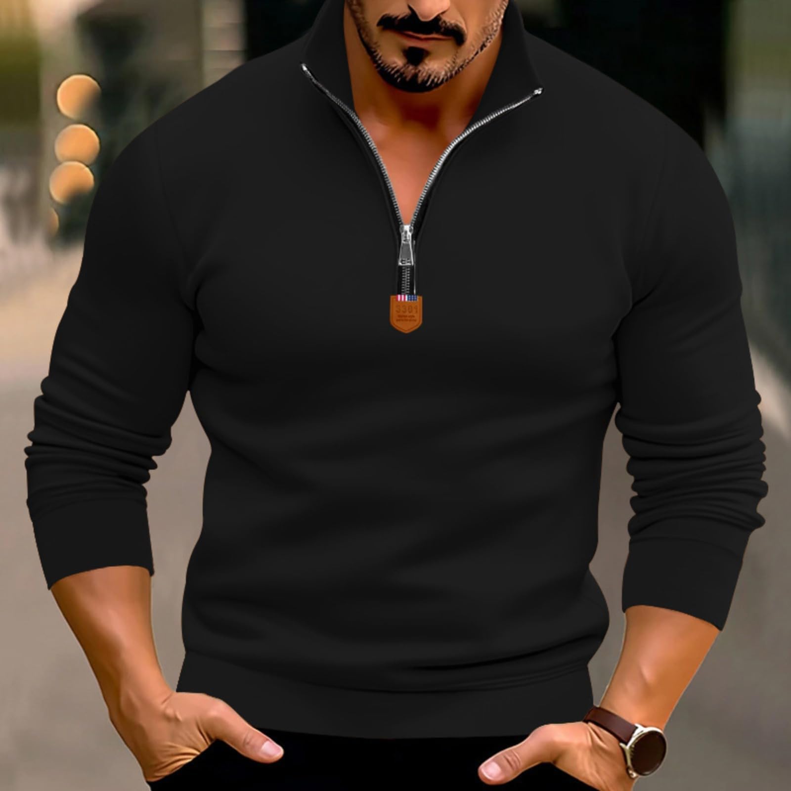 Men's Quarter-Zip Pullover Sweater, with Stand Collar & Long Sleeve, Casual Cozy Sweatshirt, for Everyday Outdoor Wear