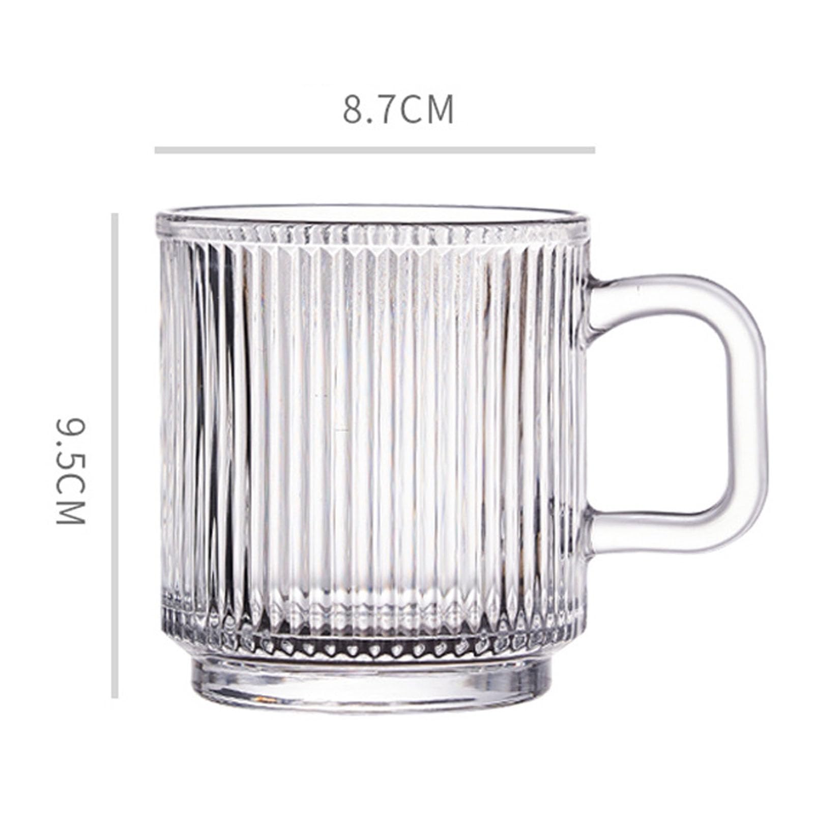 Paquete de 6 Tazas de café de Vidrio de 340 ml, Tazas de té clásicas con Rayas Verticales y asa, Ideales para Bebidas frías y Calientes.