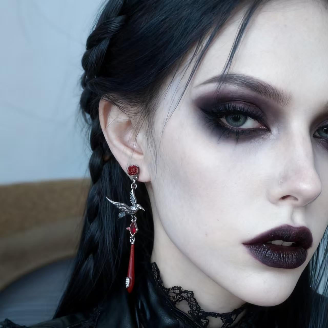 Hip Hop Style Gothic Crow Earrings - Red Dangle Pendant Earrings, Personalized Animal Jewelry, Fashion Women's Accessories for Party & Daily Wear - Image 3