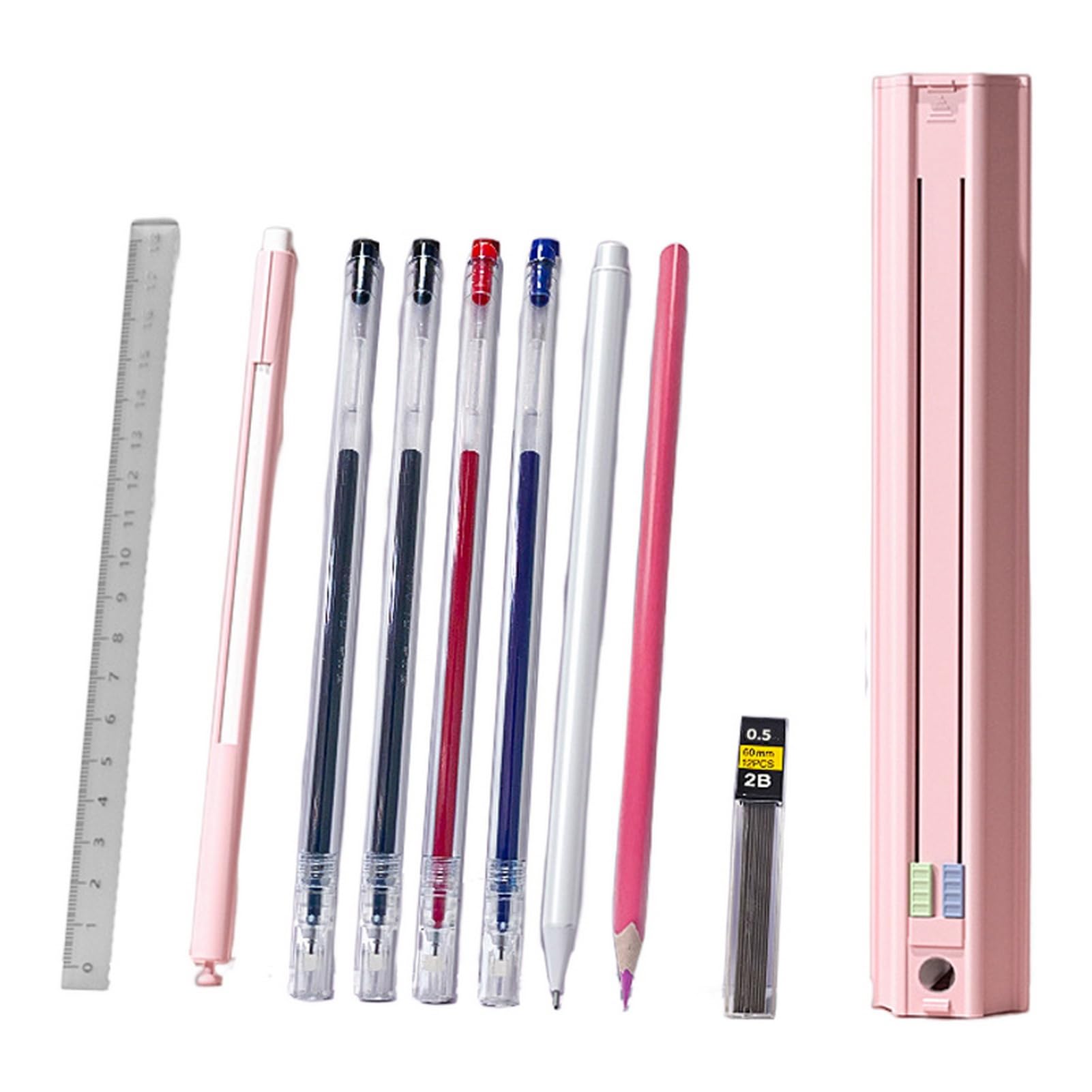 ulafbwur Stationery Box Organizer Portable Pen with 6 Pencils Eraser Ruler Sharpener Hexagon Multi-functional Children Pencil Holder Case Container School Pink 1