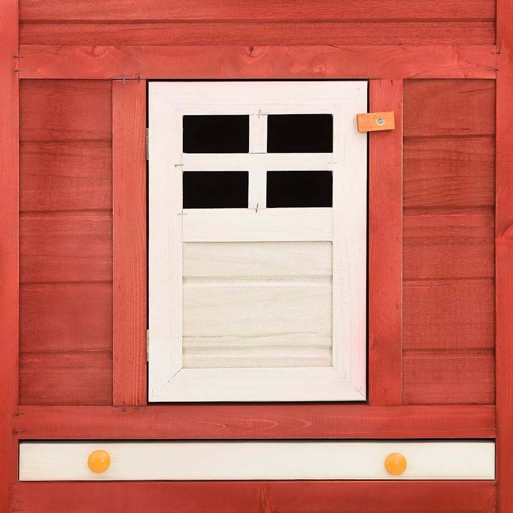 vidaXL Jaula Conejera de Exterior con Corral Gallinero Casa Conejo Mascota Roedor Animales Pequeños Choza de Pollo Rojo Blanco Madera Abeto