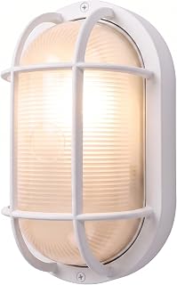 Oval Bulkhead Light Aluminum Glass E26 Base 60W MAX, White, 1 Pack | IP65 Waterproof Modern Nautical Outdoor Wall Light Fixture, Outdoor Lighting for Patio/Deck/Basement, ETL UL CSA Listed Lamp