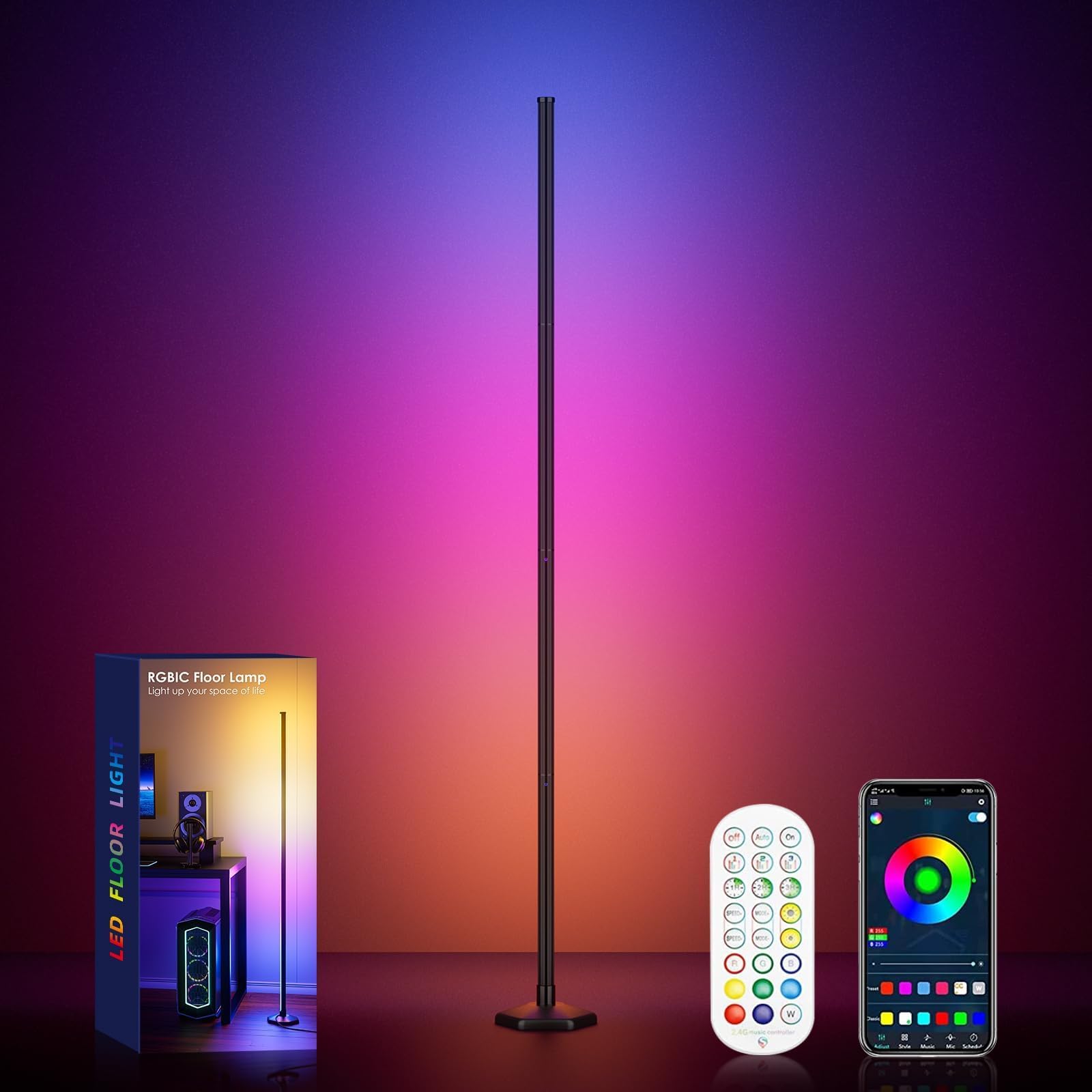 Led Floor Lamp, RGBIC Corner Floor Lamps for Living Room, Featuring 16 Million Colours & 300+ Preset Scenes - Ideal 65" Standing Lamps for Living Room, Bedroom - Mood Lighting with DIY Mode-image-4