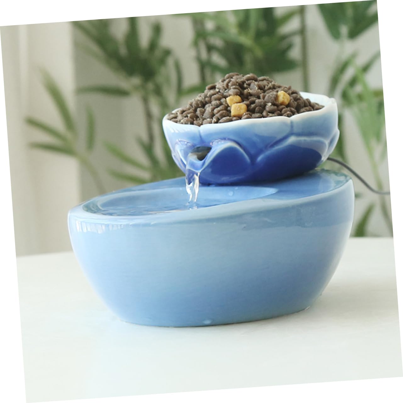 PartyKindom Dispenser d Acqua Automatico per Gatti e Animali Domestici in Ceramica Capacità 1,5l con Filtro Integrato Ciotola a Forma di Loto Design Creativo per Uso Domestico