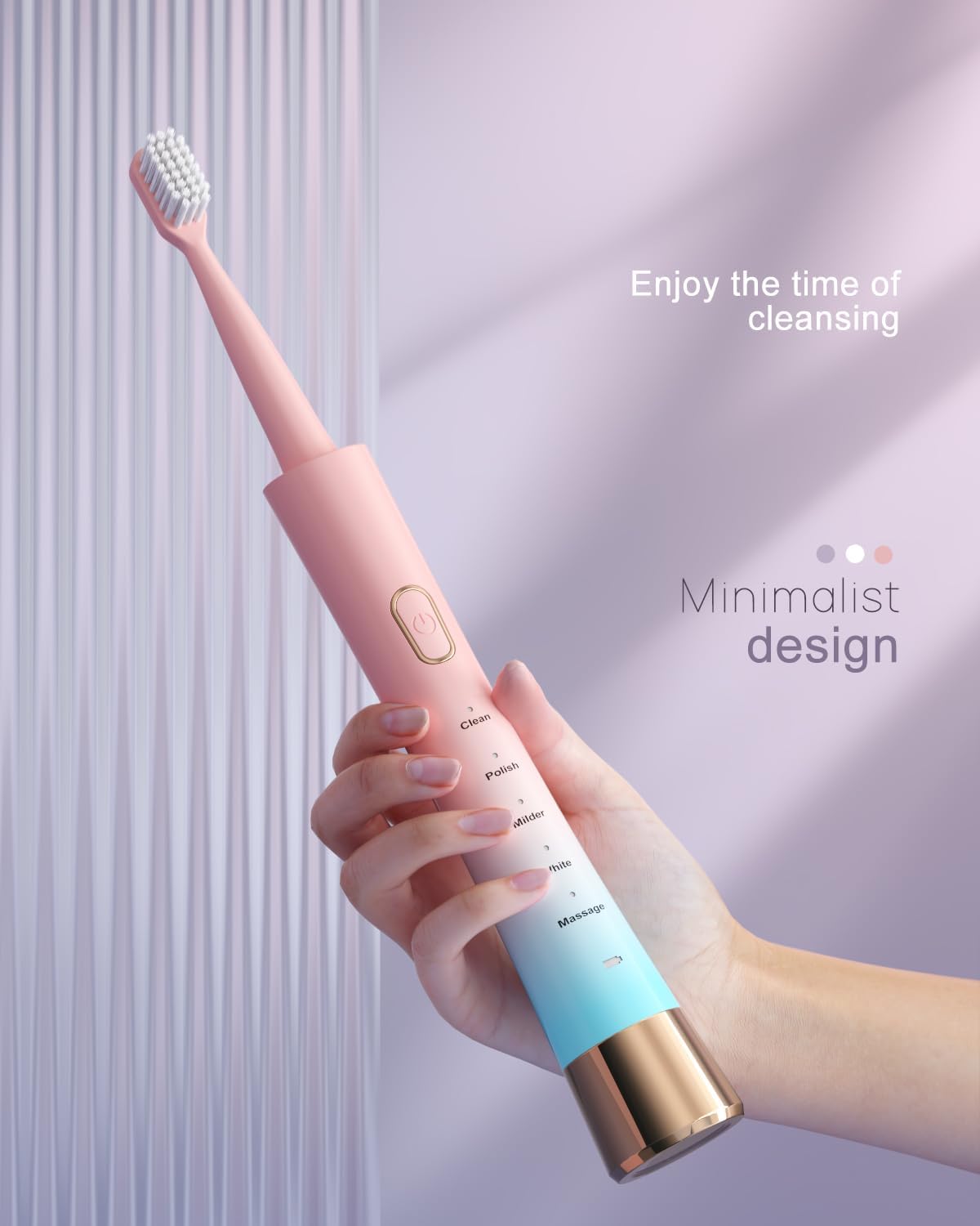 AJELU Pink & Blue Gradient Rechargeable Sonic Electric Toothbrush for Adults, 5 Modes with Smart Timer, 8 Replacement Brush Heads Soft Bristles, High Vibration, Perfect for Home, Travel, Gift