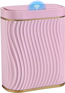 steo spce Bathroom Small Trash Can with Automatic Touchless Lid, 2.6 Gallon Smart Garbage Can Narrow Waterproof Trash Bin for Bedroom, Office, Living Room (Gold Pink)