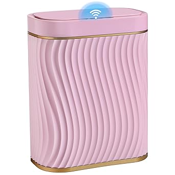 steo spce Bathroom Small Trash Can with Automatic Touchless Lid, 2.6 Gallon Smart Garbage Can Narrow Waterproof Trash Bin for Bedroom, Office, Living Room Gold Pink