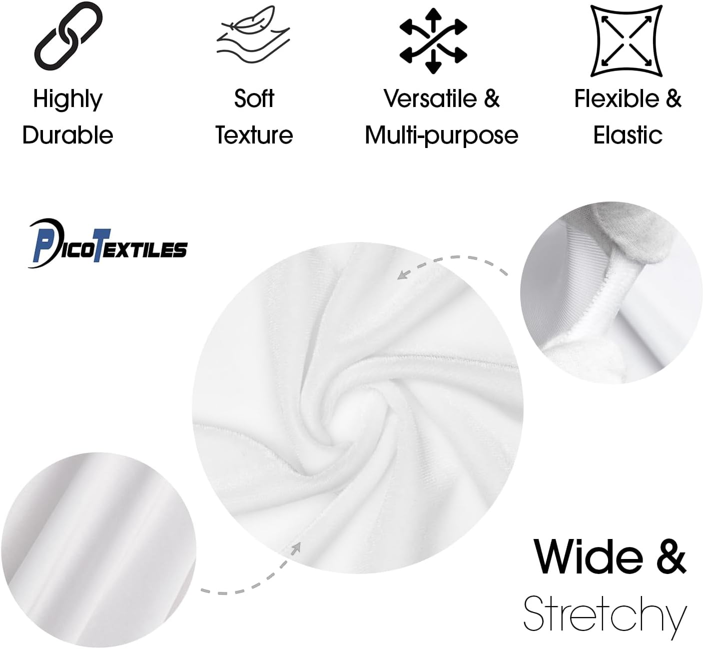 Pico Textiles 1 Yard - White Stretch Velvet Fabric - Sold by The Yard - Variety of Colors - Ideal for Sewing Apparel, Dresses, Skirts, Costume and Craft