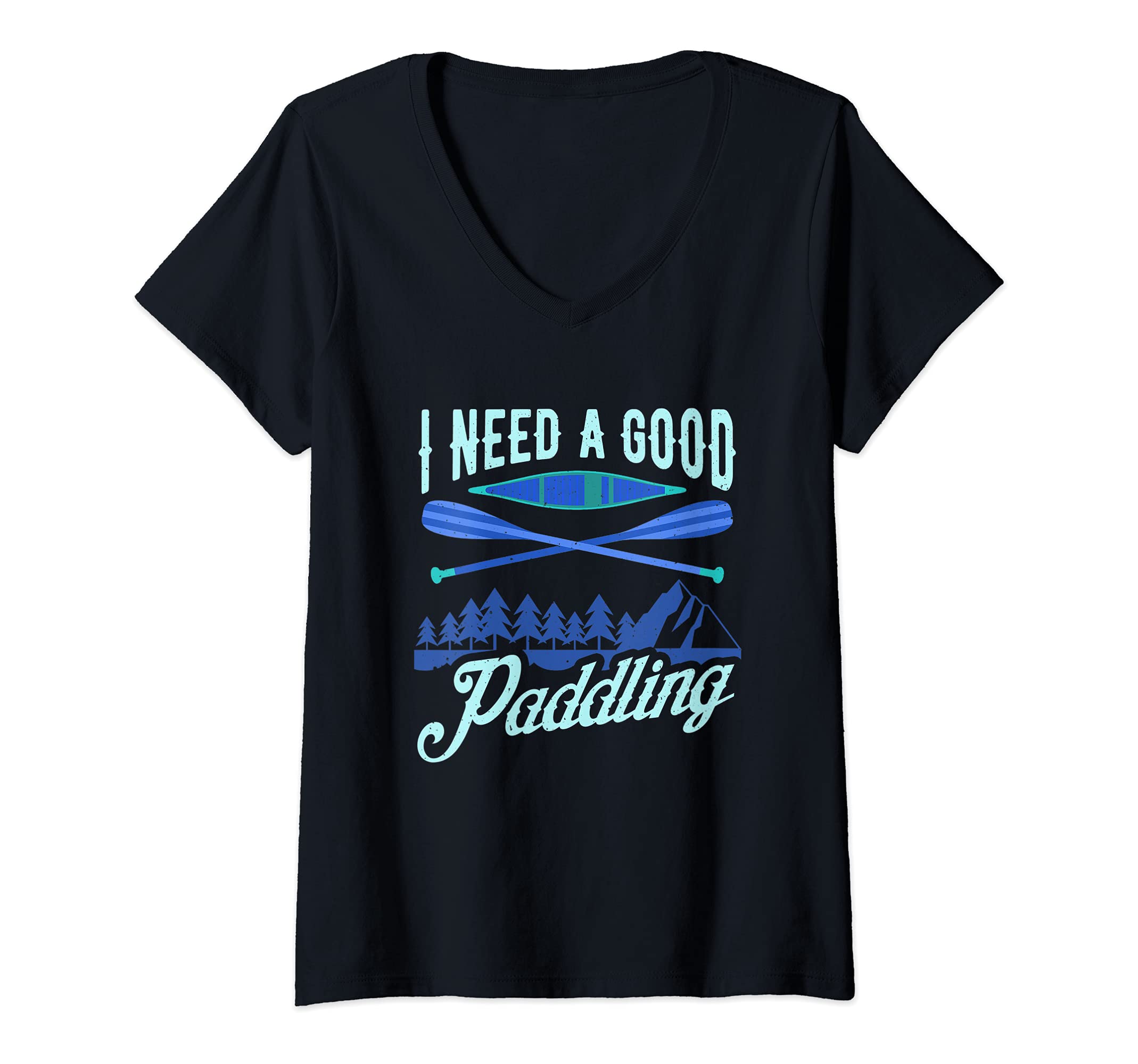 Womens River Rafting I Could Use a Good Paddling Kayaking V-Neck T-Shirt, Black