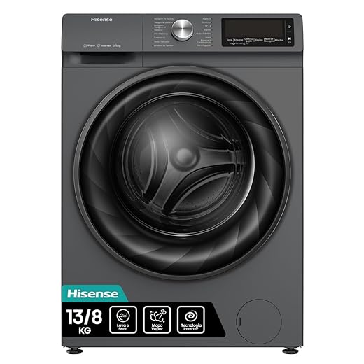 Hisense Lava e Seca, 13kg Lavagem/8kg Secagem, Steam, 13 Programas, Motor Inverter, Painel Touch, Titanium WD13X - 127V