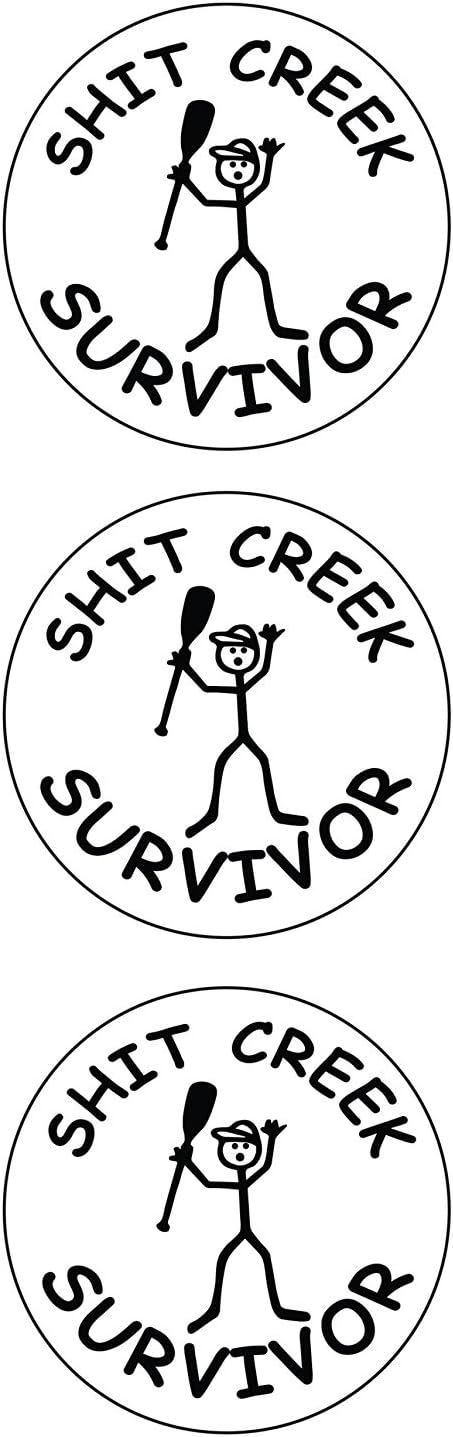 SH*T Creek Survivor Circle (3 Pack) Vinyl Hard Hat Helmet Decal by StickerDad®- Size: 2" Round Color: White/Black - Hard Hat, Helmet, Windows, Walls, Bumpers, Laptop, Lockers, etc.