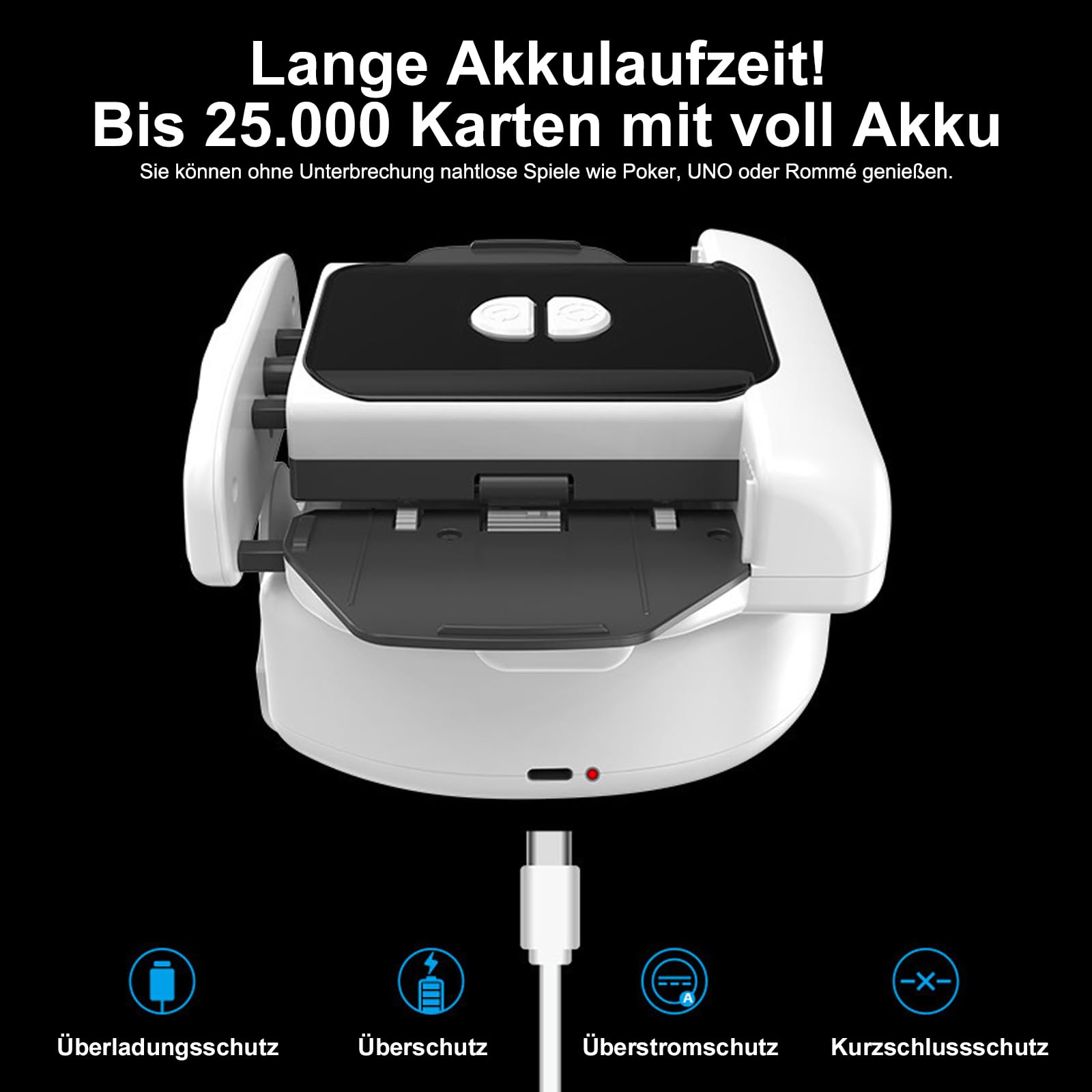 HOSPAOP Kartenmischmaschine Elektrisch – Automatischer Kartenmischer für 1–2 Decks, Card Shuffler mit Akku 2600 mAh, Mischmaschine Karten für Poker, UNO, Rommé, Phase 10 & Kartenspiele Zuhause