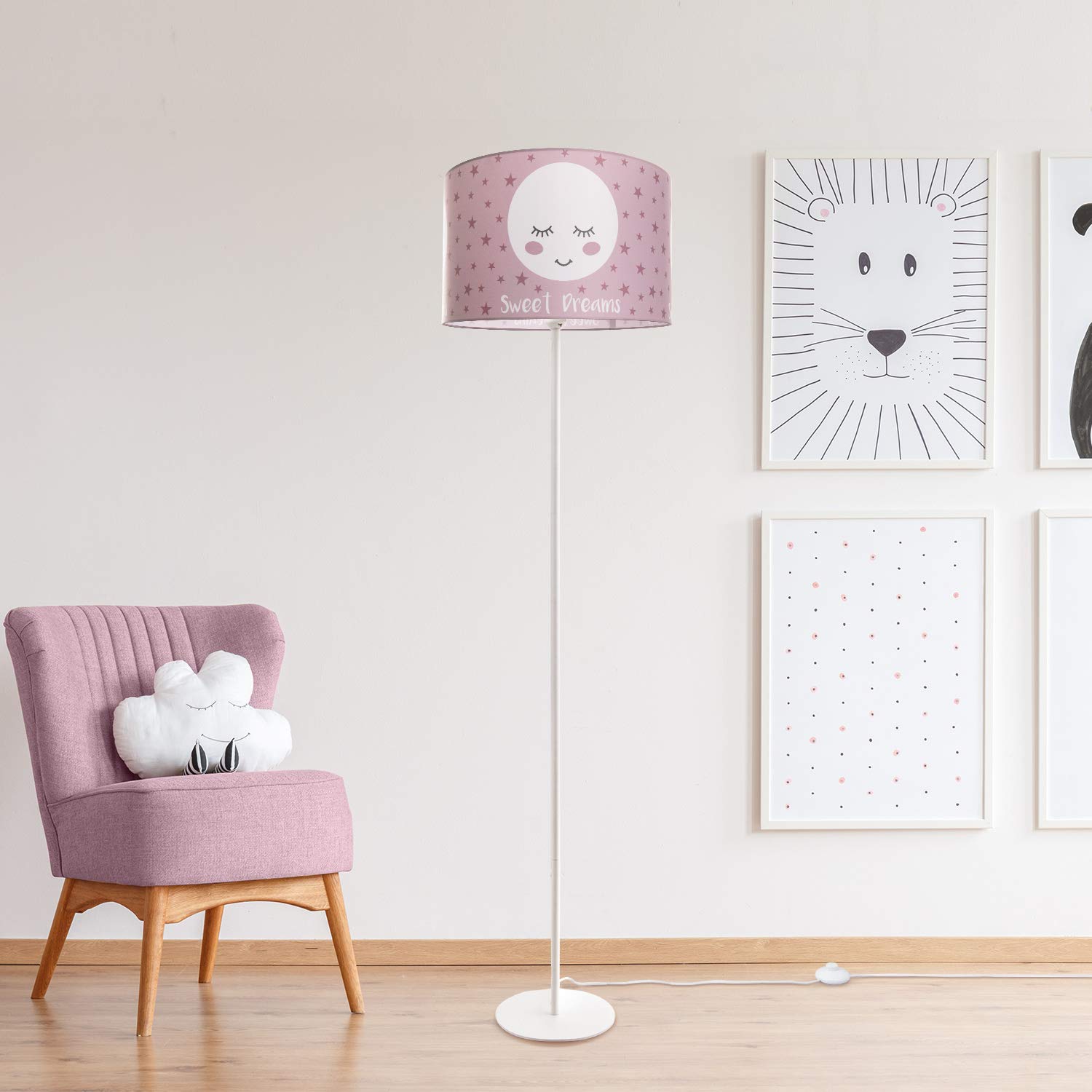 Paco Home Lampadaire Lampe Enfant Lampe Lecture Chambre Enfant Abat-Jour Tissu Rond Ã?toiles Lune Bébé E27