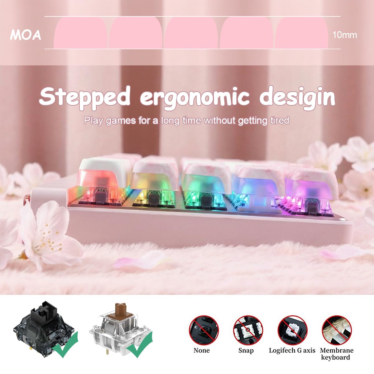 Sunzit Keycaps-Pink Cherry Blossom MOA Keycaps, carino Sakura Custom Keycap Set 133 tasti PBT Dye sublimazione Shine Through tappi per tastiera per switch Cherry MX ISO/ANSI layout US tastiera