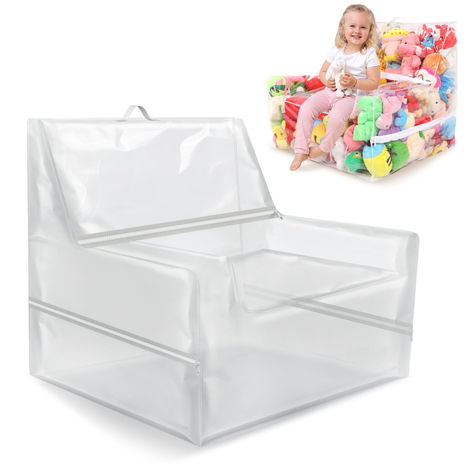 25-inch Clear Bean Bag Chair Cover (No Filler) for Stuffed Animal Storage, 3 Hidden Zippers Toy Organizer, Transparent Material, Plush Storage Toys DIY