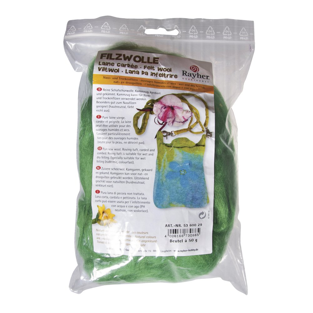 RAYHER 5360029, Comb, Pure New Wool 50 g Green