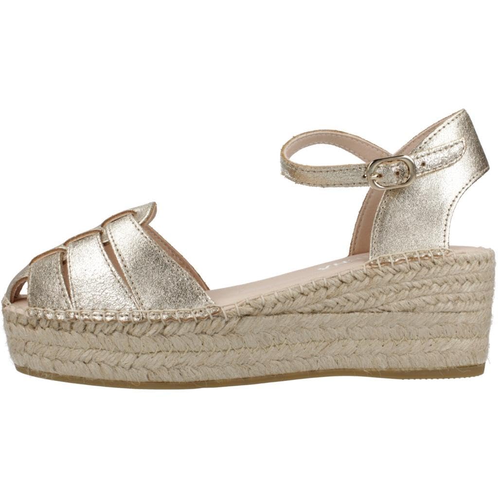 MACARENA - Sandalia de pala con cuña de esparto,pulsera al tobillo,suela de goma,piel,espadril,con brillo para: Mujer