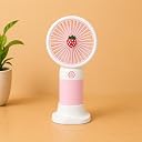 Mini Portable USB Fan 3 Speed Cute Handheld Fan with Base, Rechargeable Personal Desk Fan Lightweight Small Fan for Girls Women Men Indoor Outdoor 15 cm Pink gallery image