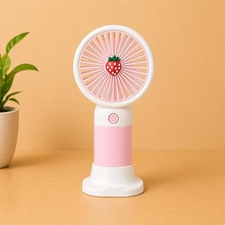 Mini Portable USB Fan 3 Speed Cute Handheld Fan with Base, Rechargeable Personal Desk Fan Lightweight Small Fan for Girls Women Men Indoor Outdoor 15 cm Pink