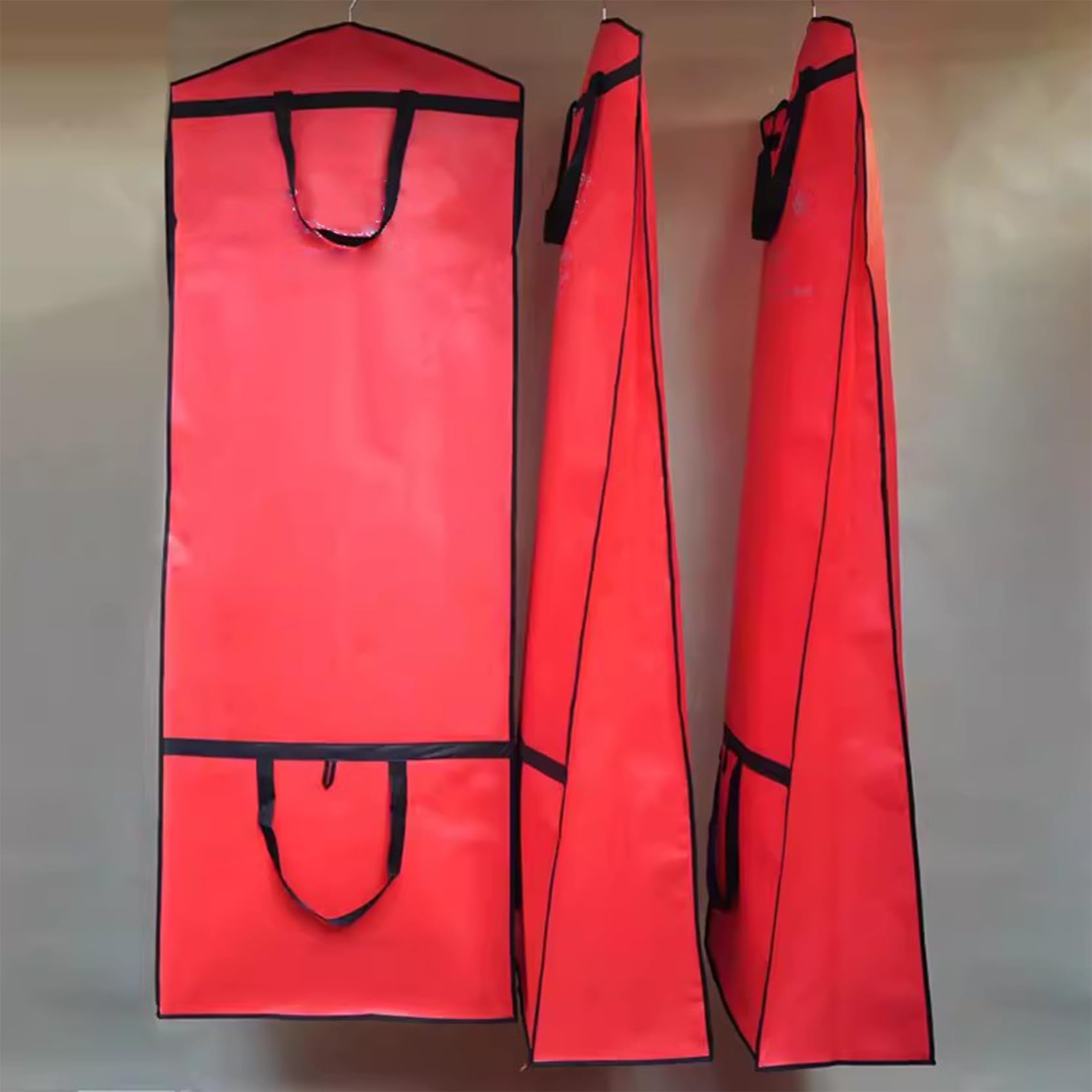 Sacca Porta Abiti, Borse Porta Abiti, Confezione da 3, Altezza 63/70 Pollici, Traspiranti, Lunghe, for, Borse, Soffietto 11,8, Pieghevoli, Rosse, 170 180(60 x 30 x 200cm.)