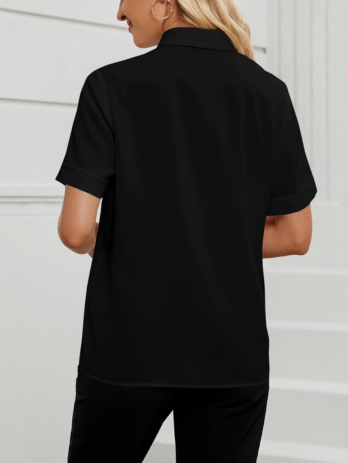 Vrtige Women's Ruffle Front Collar Neck Button Down Short Sleeve Blouse Shirt Top - Image 2