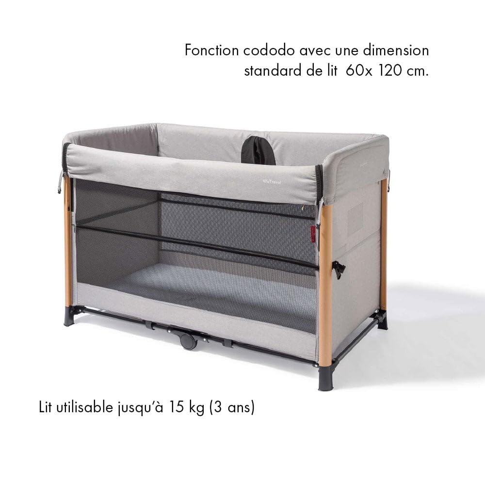 William Kent 1733 Lit bébé de Voyage & cododo WeTravel | Ultra léger | Matelas Confortable et épais | utilisable jusqu'à 15 kg, 3 Ans | Housse Transport Inclus | Design Gris chiné