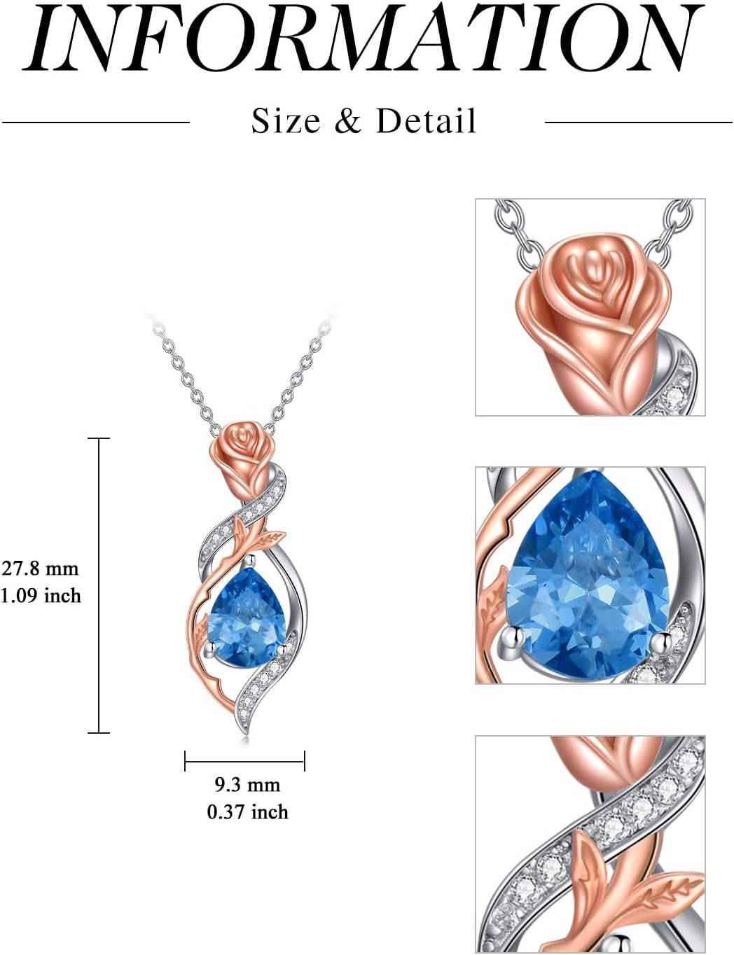 Valentine's Day Gifts for Women, Rose Flower Infinity with 12 Months Tearpdrop Birthstone Necklace, Anniversary Jewelry Women Necklaces for Her Wife Birthday Gift Ideas Birthday Present for Girlfriend Mom Daughter Yourself