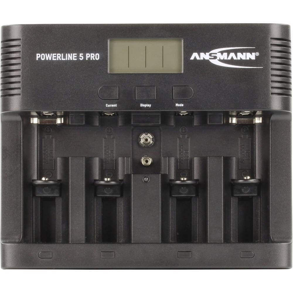 ANSMANN Cargador universal de baterías Powerline 5 PRO - Para 1-4 baterías AAA/AA C D y 9V - Estación de carga con puerto USB y multifunción