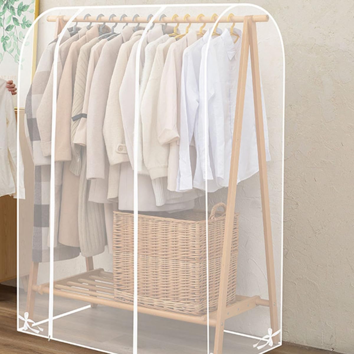 VANZACK Copertura Trasparente per Appendiabiti Cerniera Copri Gruccia Antipolvere in Plastica Resistente Protezione Abiti Struttura Sospesa per Armadi e Guardaroba Dimensioni