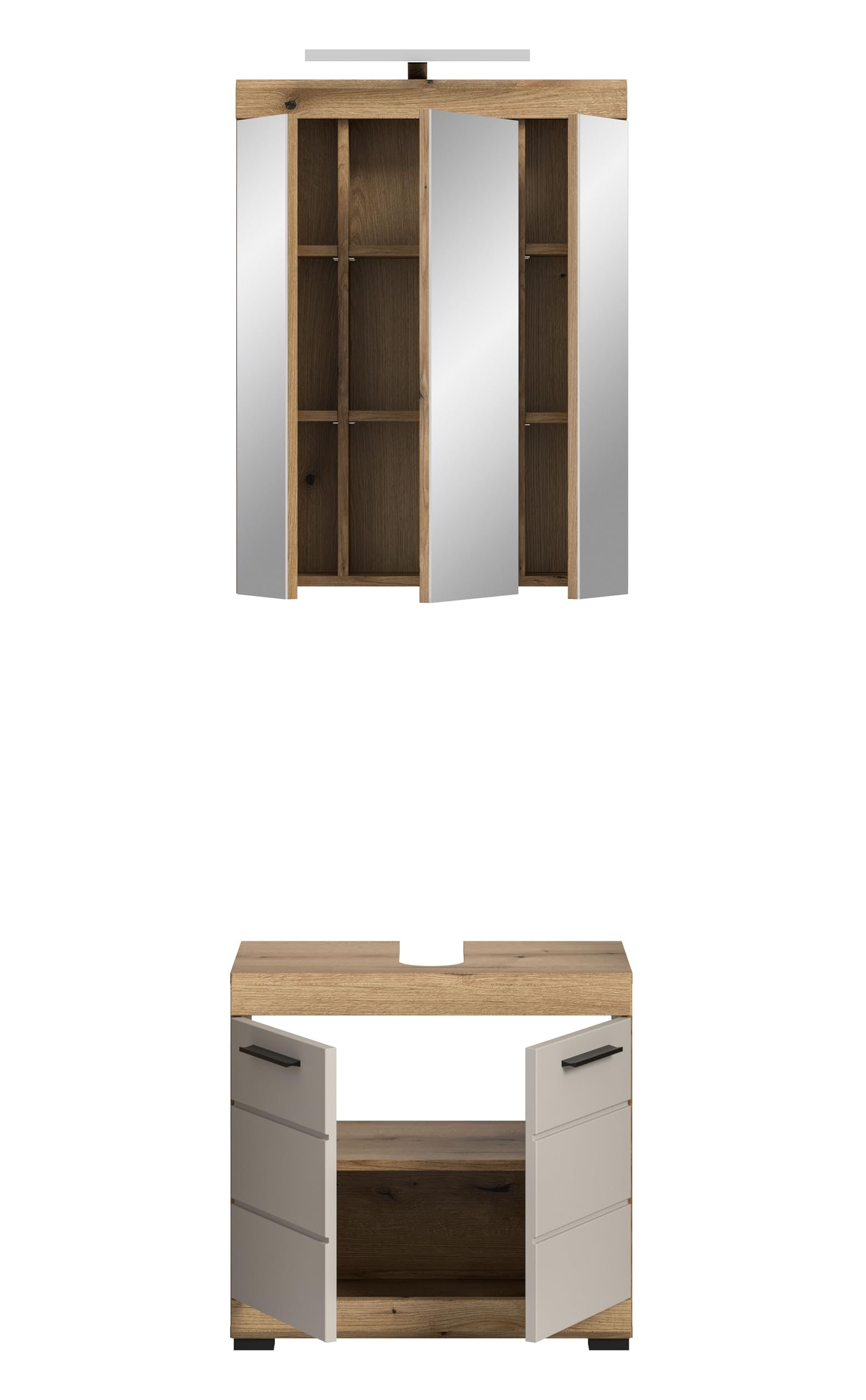 xonox.home – Badkombination Scout 60x191x34 cm in Evoak Oak und Kaschmir Nachbildung matt – Schmale Badkombination mit viel Stauraum – platzsparend – Bild 3