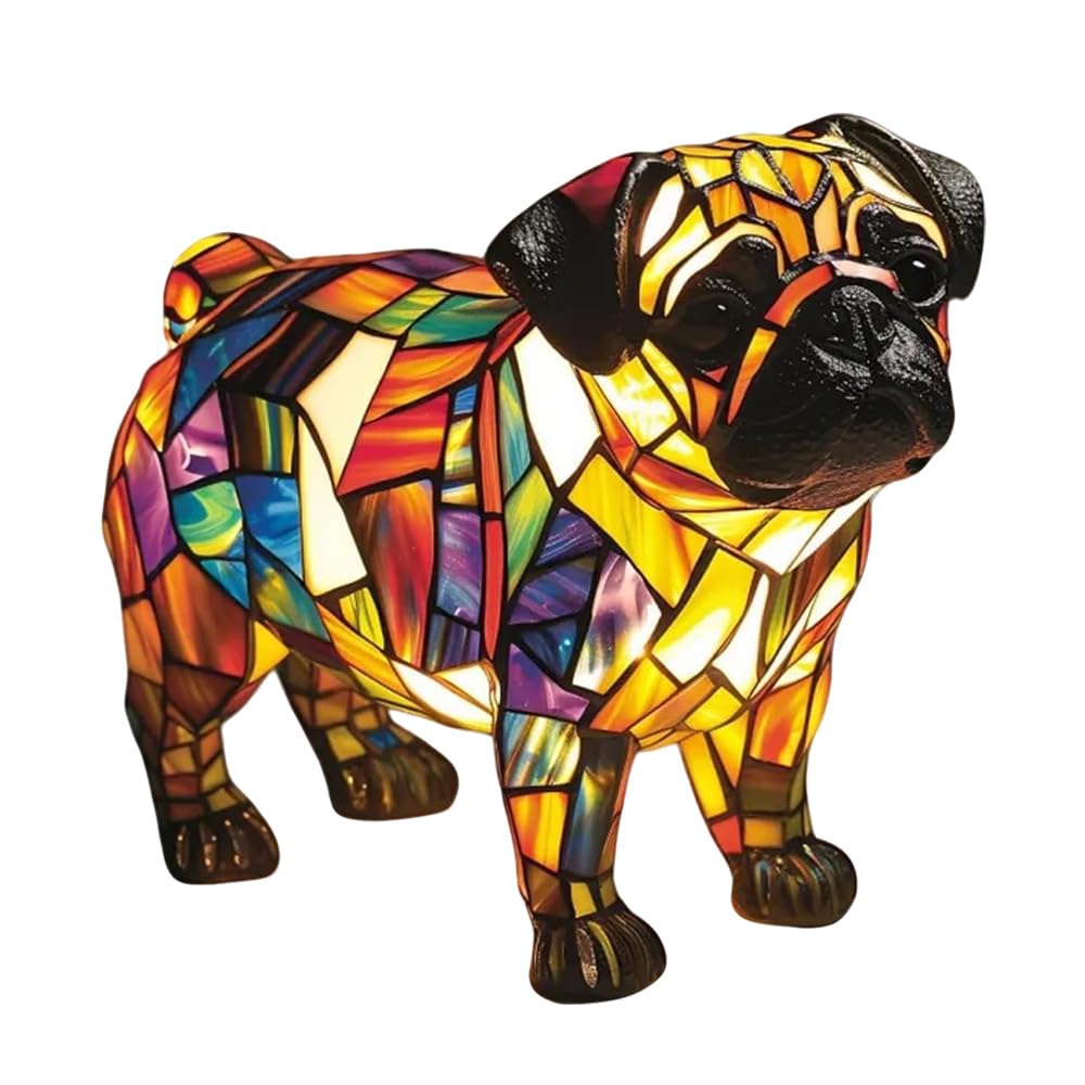 GALER Dachshund Lamp Pug Lamp Chihuahua Lamps French Bulldog Lamps, Stained Resin Dog Tabletop Night Light, Dog Series Art Night Light, Vintage Cute Animals (Pug)