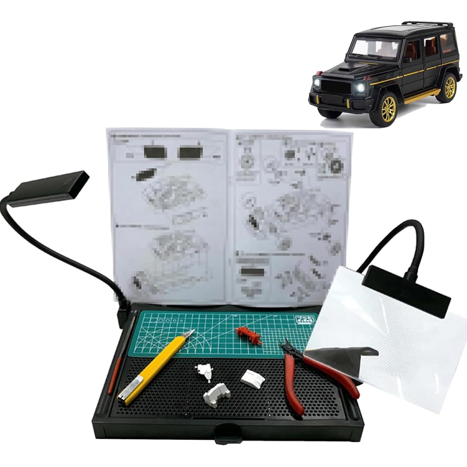XCSCUK Portable Worktable for Model Building, Model Making Workbench,with LED Light and Movable Drawer,for Grind Assembly