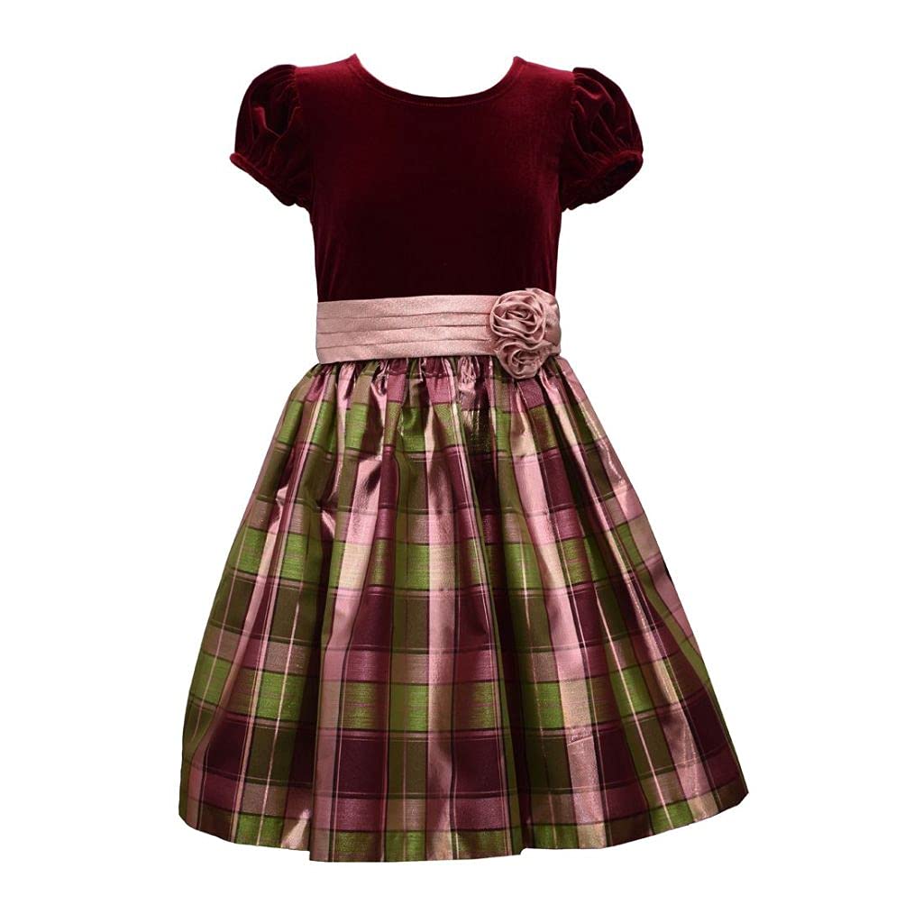 Bonnie JeanGirl's Holiday Christmas Dress - Velvet Plaid for Toddler and Big Girls 7-16