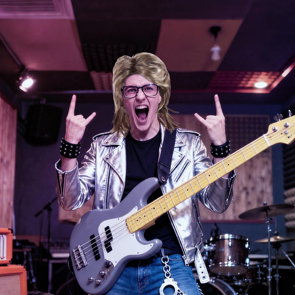 AUYAO Kostium hipisowski disco w stylu lat 60. i 70., hipisowski, fantazyjny kostium, akcesoria dla mężczyzn, funky afro, peruka hipisowska, lata 80., dyskoteka, gorączka, hipisowska peruka, zestaw