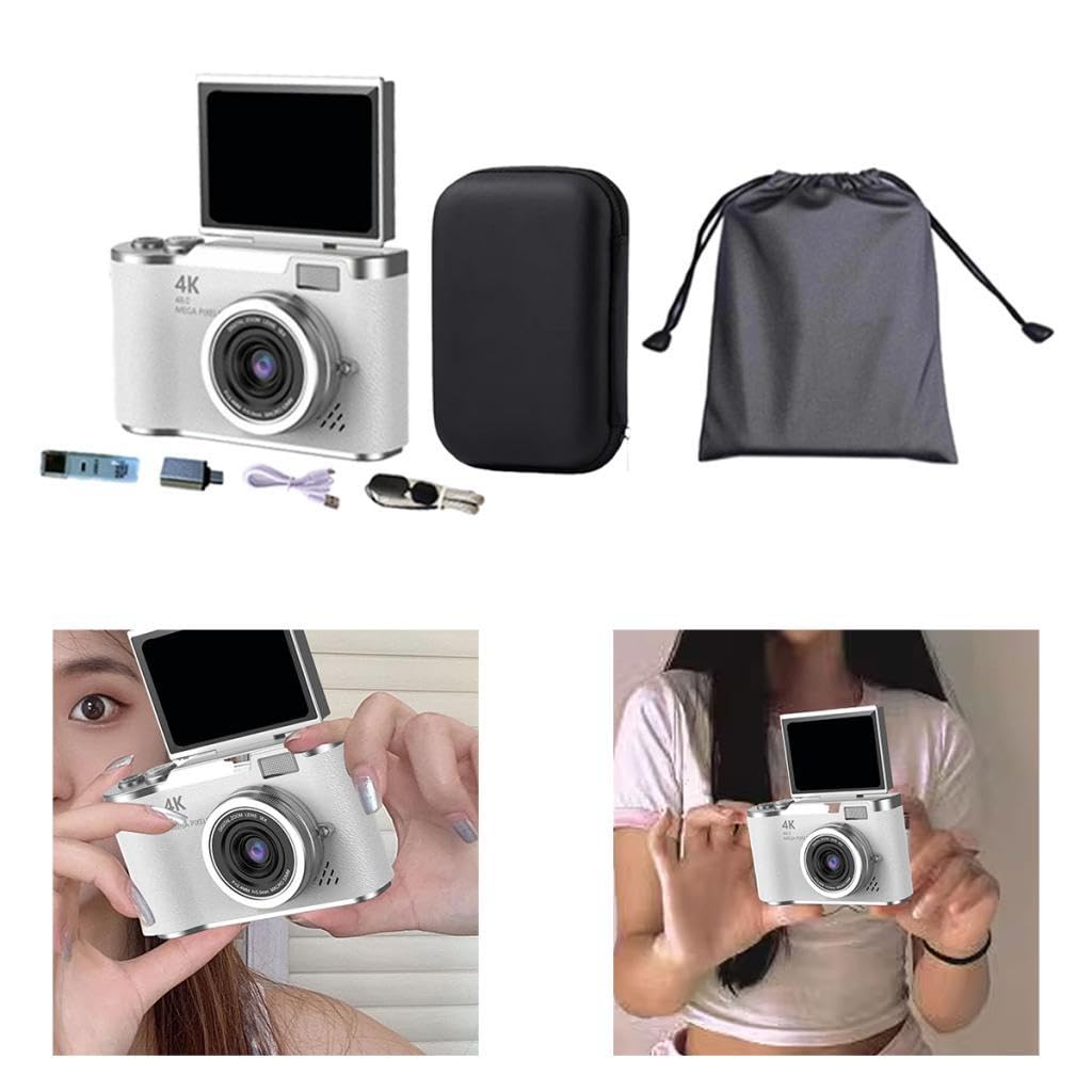 Appareil Photo Numérique 48 MP avec Numérique 8X pour étudiants et Débutants, Blanc, Idéal pour Thanksgiving.