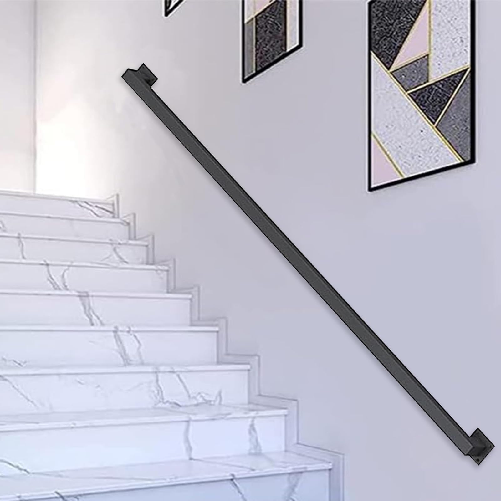 Main courante d'escalier en kit complet adaptable pour marches de 0,3 m à 6,1 m