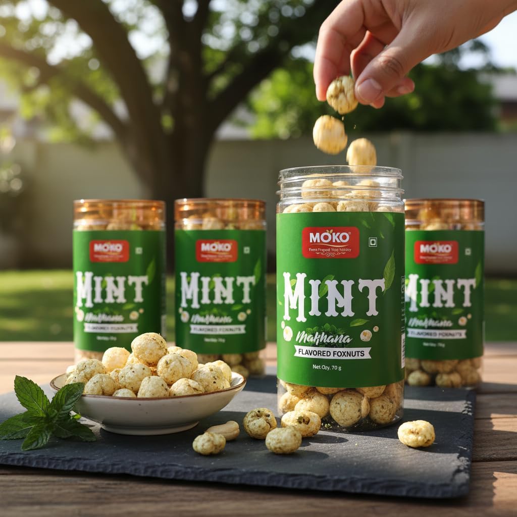 MOKO Mint Makhana (70g) | Roasted Foxnuts | High Protein, Gluten-Free & Low-Calorie Healthy Snack | Light & Crunchy Lotus Seeds | Refreshing Pudina Flavor 1