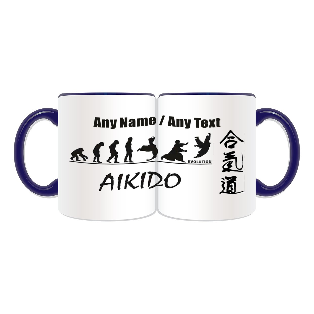 Unigift Blue Personalised Gift - Aikido In Chinese Character Mug (Martial Arts Design Theme, Colour Options) - Any Name/Message On Your Unique - Kung Fu Kungfu Evolution Japanese Japan Aikidoka