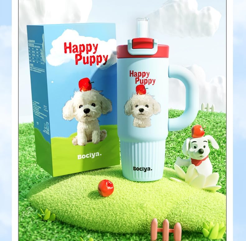 ZZT 26 oz Cute Animal Insulated Tumbler with Straw and Dust Lid, Stainless Steel School Travel Working Coffee Mug, Direct drinking and straw drinking, Gifts for Women & Girls (Blue) - Image 4