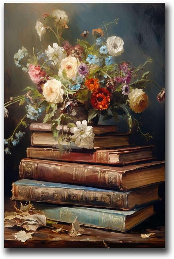 YX Tide Canvas Painting Wall Mural Print Moody Wildflower Wall art Book Still Life Print Bedroom and Kitchen Office Wall Decoration 20x30inch Without Frame, Picture 4