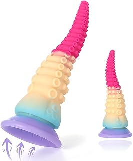 Dildo Godemichets Tentacule de Fantaisie de 20 cm avec Ventouse Puissante, Queue en Silicone pour Stimulation Anal et Vaginale, Jouet de Massage Point G pour Femme et Homme