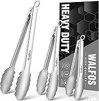 Vista 15 de Pinzas de cocina Walfos - 17,78 cm, 22,86 cm y 30,48 cm. Pinzas para alimentos resistentes al calor, acero inoxidable engrosado y puntas de silicona