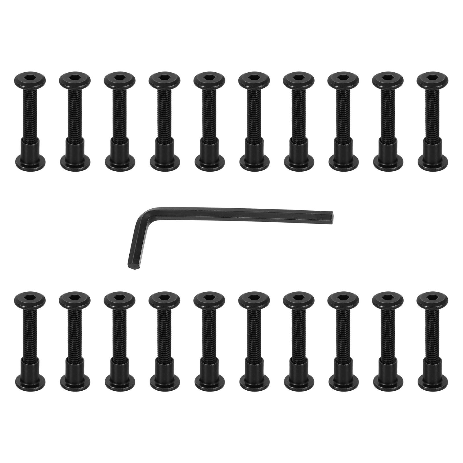 PATIKIL M6x40mm Male Hex Chicago Screws, 20Pcs Carbon Steel Metric Hex Drive Socket Cap Binding Post Screw Posts for Scrapbook Leather Belt Album Furniture, Black(Female 8x10mm)