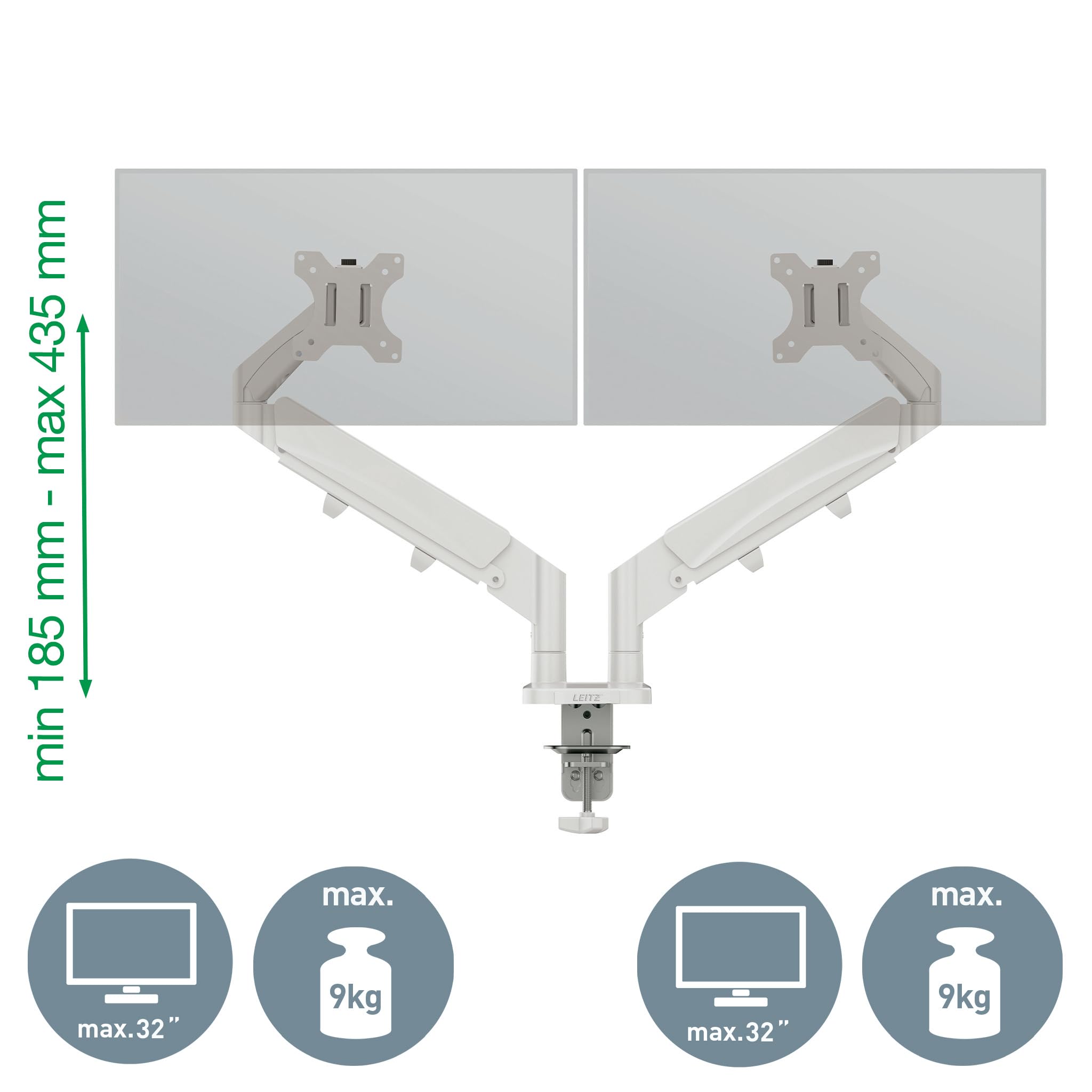 Leitz Ergo Platzsparender Doppel-Monitorarm für 17–32-Zoll-Monitore – Bild 4